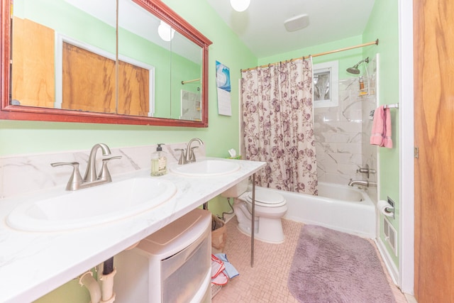 2707 Brandywine Dr, Ann Arbor, MI 48104 - full bathroom with shower / bathtub combination with curtain, tile patterned flooring, and double vanity