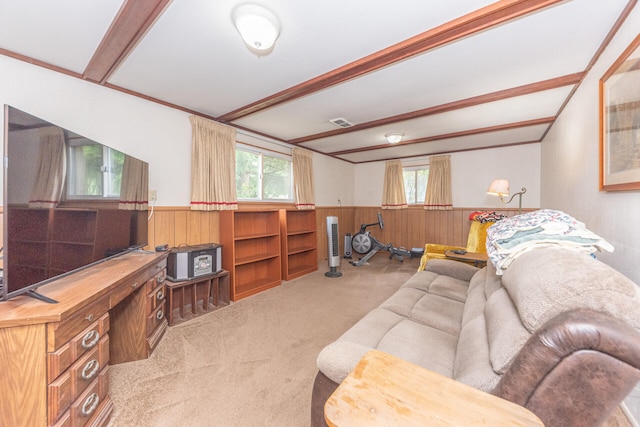 2707 Brandywine Dr, Ann Arbor, MI 48104 - carpeted living area featuring a wainscoted wall and wooden walls