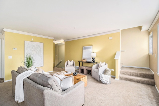 2756 Barclay Way, Ann Arbor, MI 48105 - carpeted living area featuring stairway and ornamental molding
