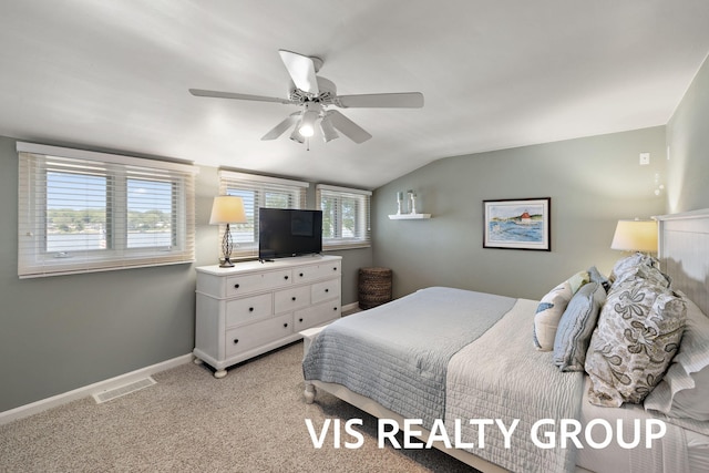 537 Buena Vista Dr, Spring Lake, MI 49456 - bedroom featuring vaulted ceiling, ceiling fan, and light carpet