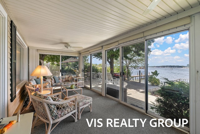 537 Buena Vista Dr, Spring Lake, MI 49456 - sunroom / solarium with a ceiling fan, a water view, and healthy amount of natural light