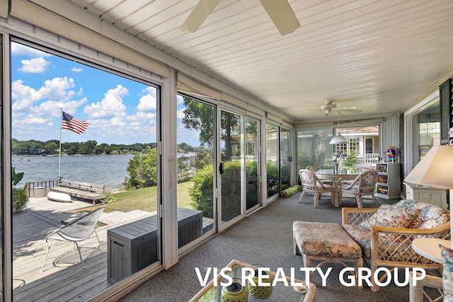 537 Buena Vista Dr, Spring Lake, MI 49456 - sunroom / solarium featuring ceiling fan and a water view
