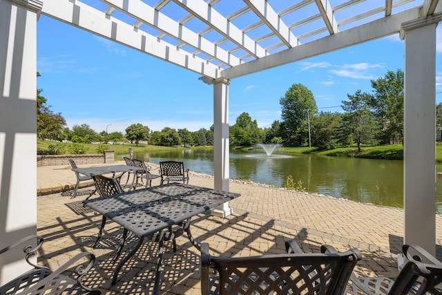 1734 Weatherstone Dr, Ann Arbor, MI 48108 - view of patio / terrace with a water view, a pergola, and view of scattered trees