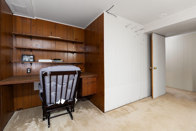 1534 Barrington Pl, Ann Arbor, MI 48103 - carpeted office space featuring wood walls and crown molding