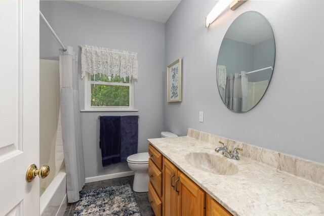 23103 13 Mile Rd, Big Rapids, MI 49307 - bathroom featuring vanity, shower / bath combo, and tile patterned flooring