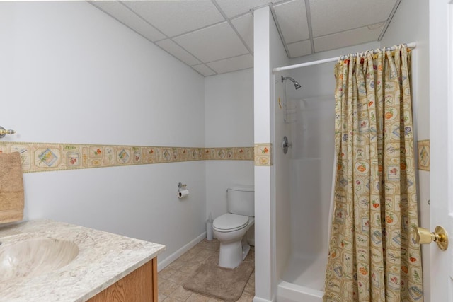 23103 13 Mile Rd, Big Rapids, MI 49307 - bathroom featuring a drop ceiling, vanity, a shower with curtain, and tile patterned floors