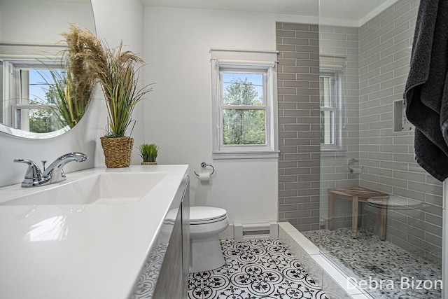 17929 S River Rd, Three Rivers, MI 49093 - bathroom featuring vanity, a tile shower, and tile patterned floors