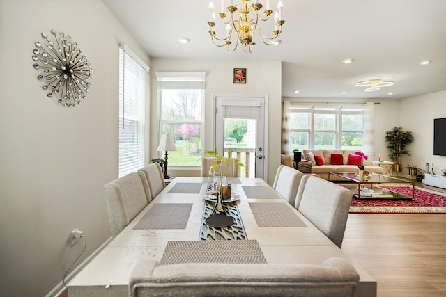 4814 Cranston Rd Unit 86, Canton, MI 48188 - dining space featuring a chandelier, wood finished floors, and recessed lighting