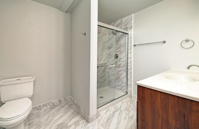 2019 Chalmers Dr, Ann Arbor, MI 48104 - full bath featuring marble look tiles, a shower stall, and vanity