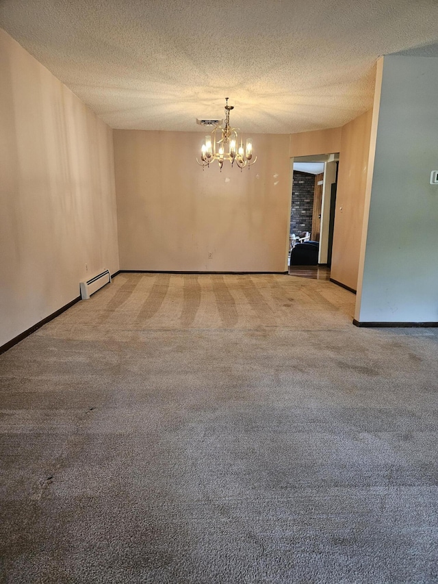 4810 Grandview Dr, Ypsilanti, MI 48197 - carpeted spare room with a baseboard radiator, a chandelier, and a textured ceiling