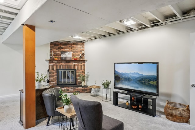 3110 Hilltop Dr, Ann Arbor, MI 48103 - living area featuring carpet floors and a brick fireplace