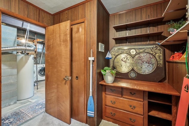 3110 Hilltop Dr, Ann Arbor, MI 48103 - walk in closet with gas water heater and washer and dryer