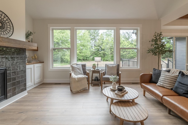 1717 Toscana St, Kalamazoo, MI 49009 - living room featuring light wood-style floors and a tile fireplace