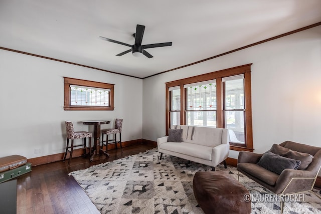 129 Dean St NE, Grand Rapids, MI 49505 - living room featuring ceiling fan, hardwood / wood-style floors, and ornamental molding