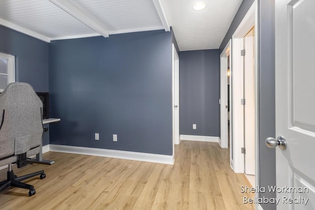 1932 Buehler Rd, Hastings, MI 49058 - office with light wood-style flooring and beamed ceiling