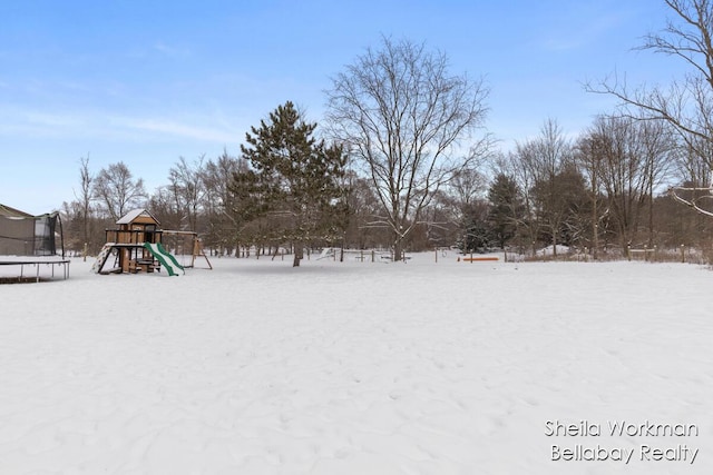 1932 Buehler Rd, Hastings, MI 49058 - yard layered in snow featuring a trampoline