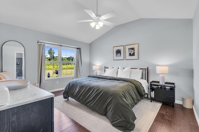 9430 Island Lake Rd, Dexter, MI 48130 - bedroom featuring lofted ceiling, dark wood finished floors, and ceiling fan