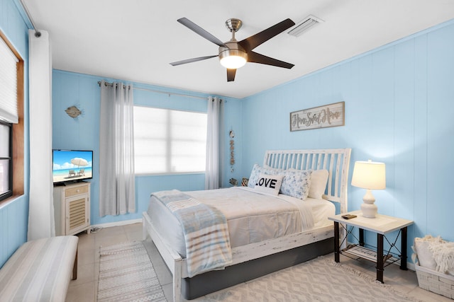 699 116th St, Ocean, Marathon, FL 33050 - tiled bedroom featuring visible vents and a ceiling fan