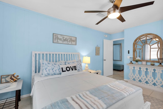 699 116th St, Ocean, Marathon, FL 33050 - tiled bedroom with visible vents, ceiling fan, and baseboards