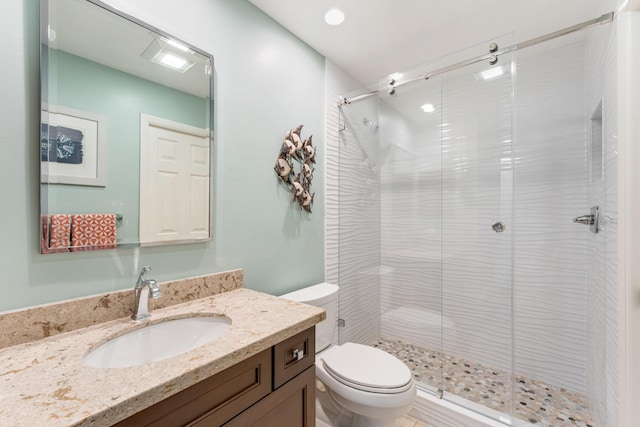 81250 Overseas Hwy Unit 1, Islamorada, FL 33036 - full bathroom featuring vanity, a shower stall, and recessed lighting
