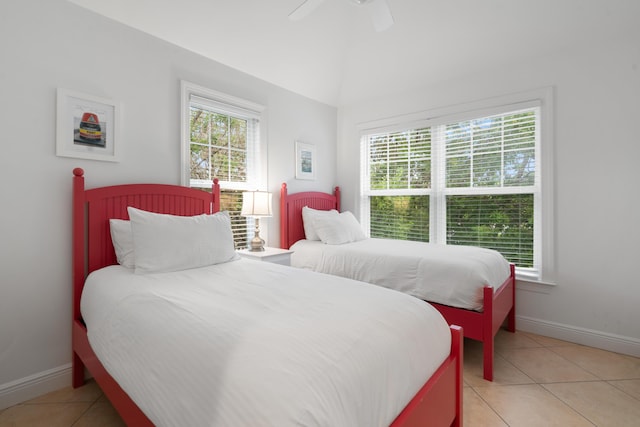2600 Overseas Hwy Unit 87, Marathon, FL 33050 - bedroom with lofted ceiling, light tile patterned floors, and ceiling fan