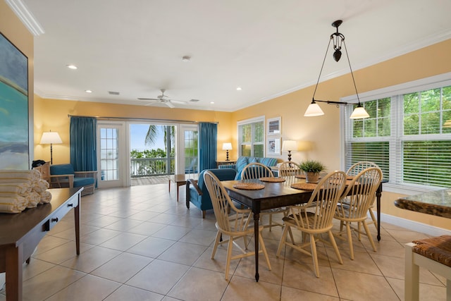 2600 Overseas Hwy Unit 87, Marathon, FL 33050 - tiled dining space featuring ornamental molding and ceiling fan