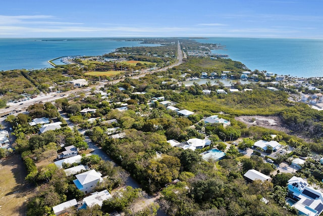 drone / aerial view with a water view and a residential view