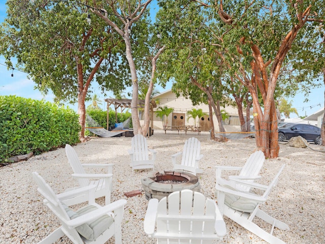 view of patio / terrace with an outdoor fire pit