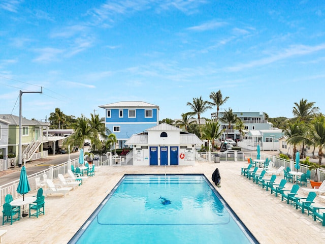 view of swimming pool with a patio