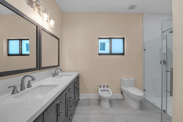 793 Oceana Ave, Key Largo, FL 33037 - full bathroom with double vanity, a bidet, a shower stall, and healthy amount of natural light