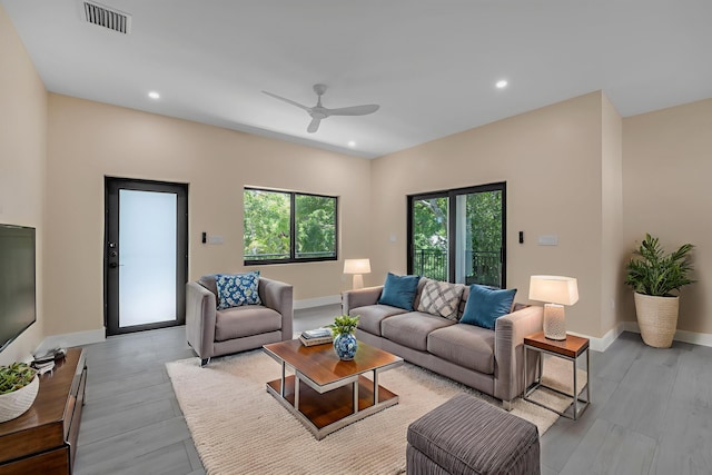 793 Oceana Ave, Key Largo, FL 33037 - living area with ceiling fan, light wood-type flooring, and recessed lighting