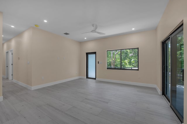 793 Oceana Ave, Key Largo, FL 33037 - empty room with plenty of natural light, ceiling fan, light wood-type flooring, and recessed lighting