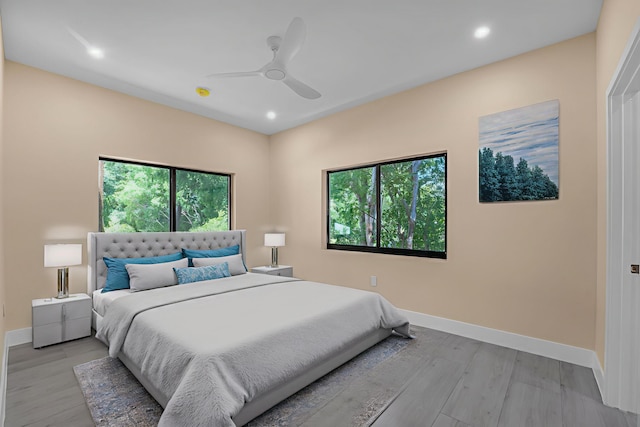 793 Oceana Ave, Key Largo, FL 33037 - bedroom featuring recessed lighting, light wood-style flooring, and ceiling fan