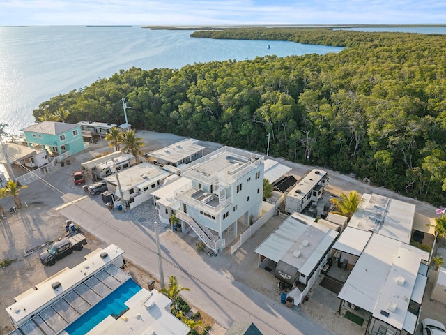 aerial view of a heavily wooded area and a large body of water
