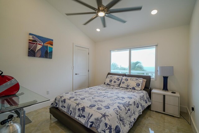 bedroom with vaulted ceiling and ceiling fan