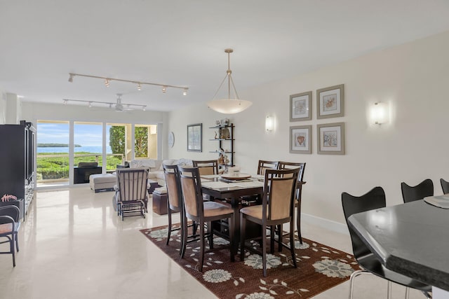 dining room featuring rail lighting