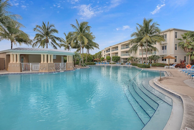 view of swimming pool with a patio area