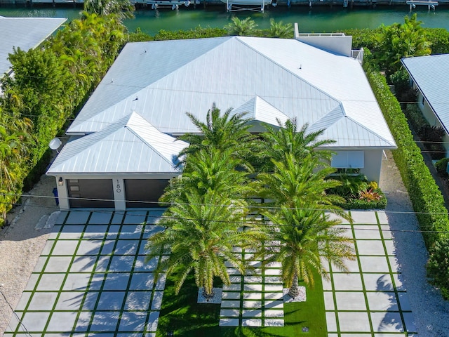 bird's eye view featuring a water view