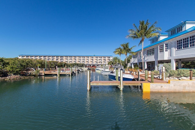 view of dock with a water view