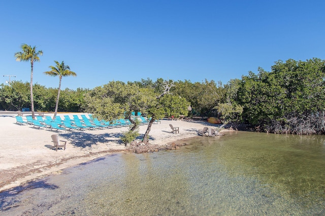 view of pool featuring a water view