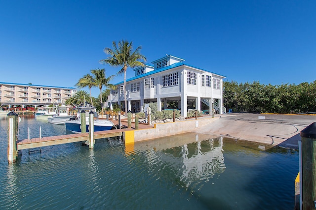 dock area with a water view