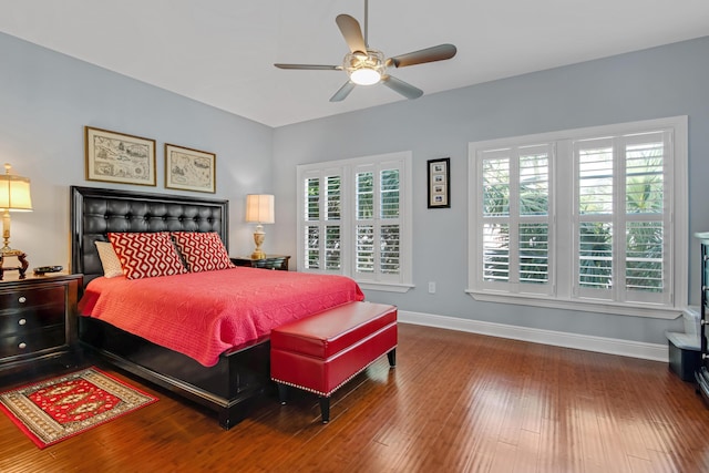 bedroom featuring wood-type flooring and ceiling fan