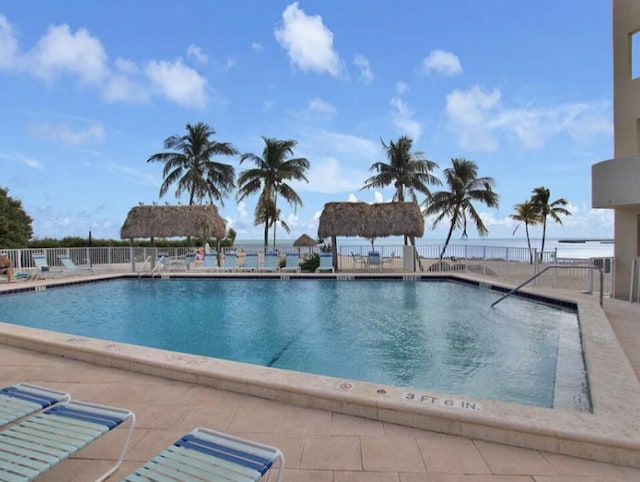 view of pool featuring a gazebo and a patio