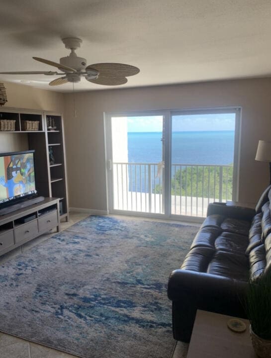 living room with a water view