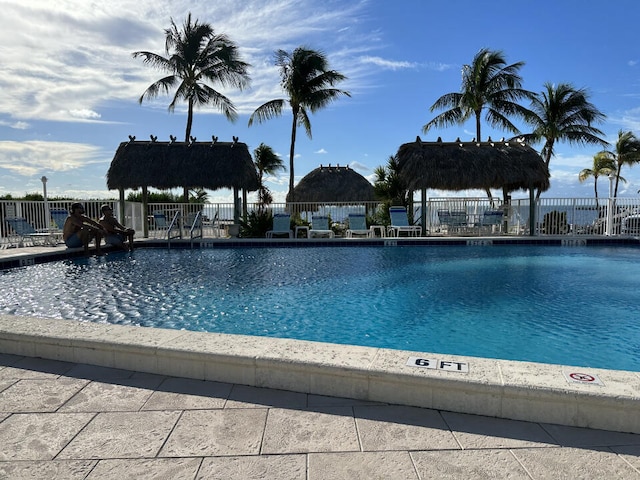 view of swimming pool featuring a gazebo