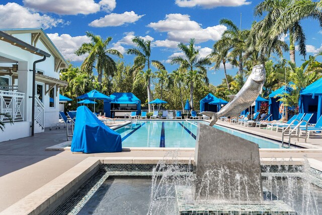 view of swimming pool with a patio area