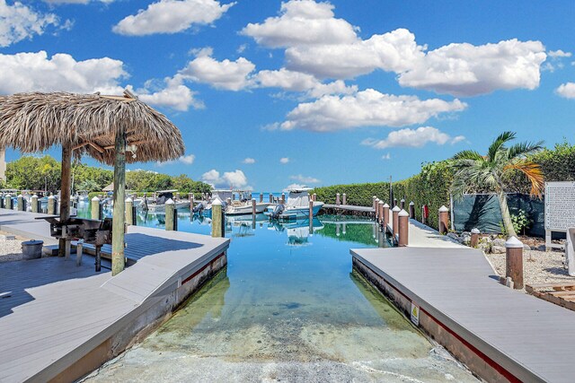 dock area featuring a water view