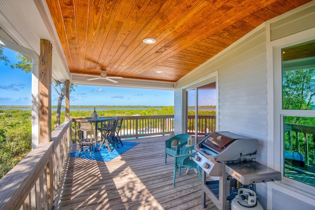 deck featuring a grill and ceiling fan