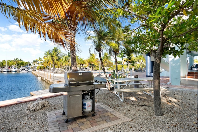 dock area featuring a water view