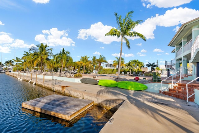 view of dock with a water view